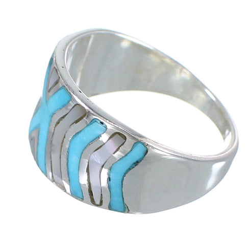 Turquoise And Mother Of Pearl Sterling Silver Ring Size 6-1/4 AX83195